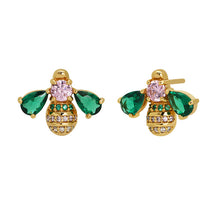 Load image into Gallery viewer, Amelia Scott Jewelled Bee Stud Earrings - Blush Pink, Emerald Green & Gold