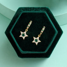 Load image into Gallery viewer, Amelia Scott Mini Star Huggie Hoops - Emerald Green, Clear CZ & Gold