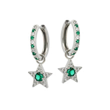 Load image into Gallery viewer, Amelia Scott Mini Star Hoops - Emerald Green, Clear CZ & Silver