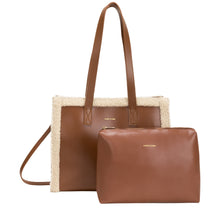 Load image into Gallery viewer, Every Other Faux Shearling Tote Bag - Brown