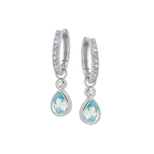 Load image into Gallery viewer, Amelia Scott Teardrop Aquamarine CZ Huggies - Silver