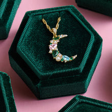 Load image into Gallery viewer, Amelia Scott Cluster Moon Necklace - Blush Pink, Emerald Green, Aqua CZ & Gold