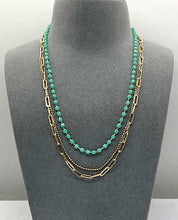 Load image into Gallery viewer, Triple Layered Turquoise Glass Beaded Necklace - Silver / Gold