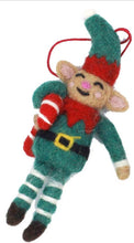 Load image into Gallery viewer, Felt Elf with Candy Cane Christmas Decoration - 3 Colours