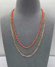 Load image into Gallery viewer, Triple Layered Coral Glass Beaded Necklace - Silver / Gold
