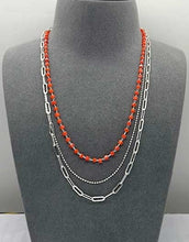 Load image into Gallery viewer, Triple Layered Coral Glass Beaded Necklace - Silver / Gold