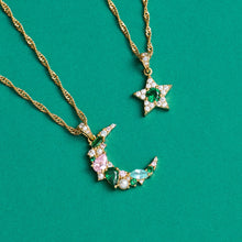 Load image into Gallery viewer, Amelia Scott Cluster Moon Necklace - Blush Pink, Emerald Green, Aqua CZ & Gold