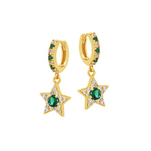 Load image into Gallery viewer, Amelia Scott Mini Star Huggie Hoops - Emerald Green, Clear CZ & Gold