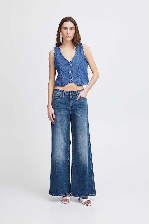 ICHI Twiggy Wide Jeans - Medium Blue Wash