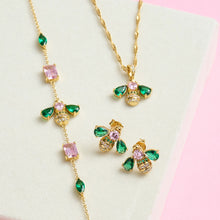 Load image into Gallery viewer, Amelia Scott Jewelled Bee Stud Earrings - Blush Pink, Emerald Green & Gold