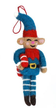 Load image into Gallery viewer, Felt Elf with Candy Cane Christmas Decoration - 3 Colours