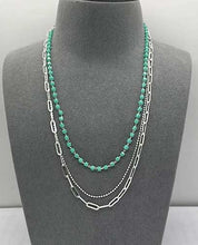 Load image into Gallery viewer, Triple Layered Turquoise Glass Beaded Necklace - Silver / Gold