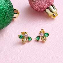 Load image into Gallery viewer, Amelia Scott Jewelled Bee Stud Earrings - Blush Pink, Emerald Green & Gold