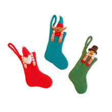 Load image into Gallery viewer, Santa, Snowman & Elf in Stocking Felt Decorations - 3 Variants