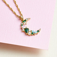 Load image into Gallery viewer, Amelia Scott Cluster Moon Necklace - Blush Pink, Emerald Green, Aqua CZ & Gold