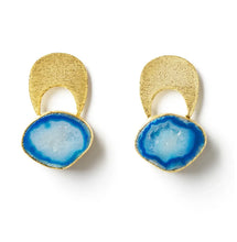 Load image into Gallery viewer, YAA YAA London Agate Crystal Gold Earrings - Blue or Pink
