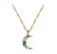 Load image into Gallery viewer, Amelia Scott Cluster Moon Necklace - Blush Pink, Emerald Green, Aqua CZ & Gold