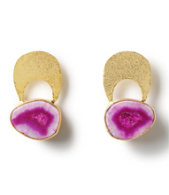 Load image into Gallery viewer, YAA YAA London Agate Crystal Gold Earrings - Blue or Pink