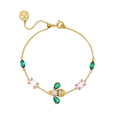 Load image into Gallery viewer, Amelia Scott Jewelled Bee Chain Bracelet - Blush Pink, Emerald Green & Gold