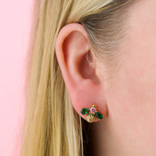 Load image into Gallery viewer, Amelia Scott Jewelled Bee Stud Earrings - Blush Pink, Emerald Green & Gold