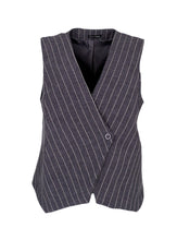 Load image into Gallery viewer, Black Colour DK Grey Pinstripe Asymmetric Waistcoat