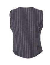 Load image into Gallery viewer, Black Colour DK Grey Pinstripe Asymmetric Waistcoat