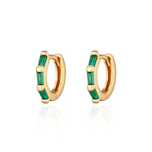 Load image into Gallery viewer, Scream Pretty Baguette Green Stone Huggie Earrings