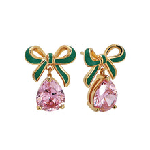 Load image into Gallery viewer, Amelia Scott Amelia Bow Earrings in Emerald, Blush Pink & Gold
