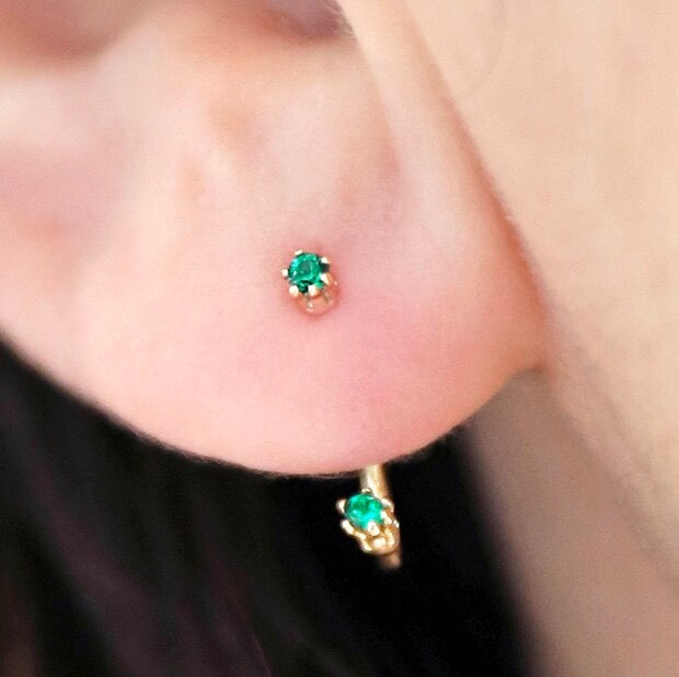 Delicate Double Emerald Swarovski Stud Earrings