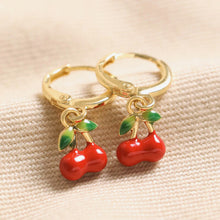 Load image into Gallery viewer, Lisa Angel Red Cherry Enamel Huggie Hoop Earrings - Gold
