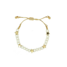 Load image into Gallery viewer, Stars and Ivory Glass Pearls Chain Bracelet - Gold / Silver
