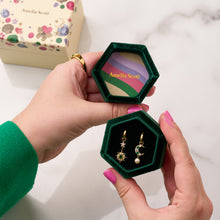 Load image into Gallery viewer, Amelia Scott Gold Luna Mismatch Moon & Star Emerald CZ Huggies - Gold