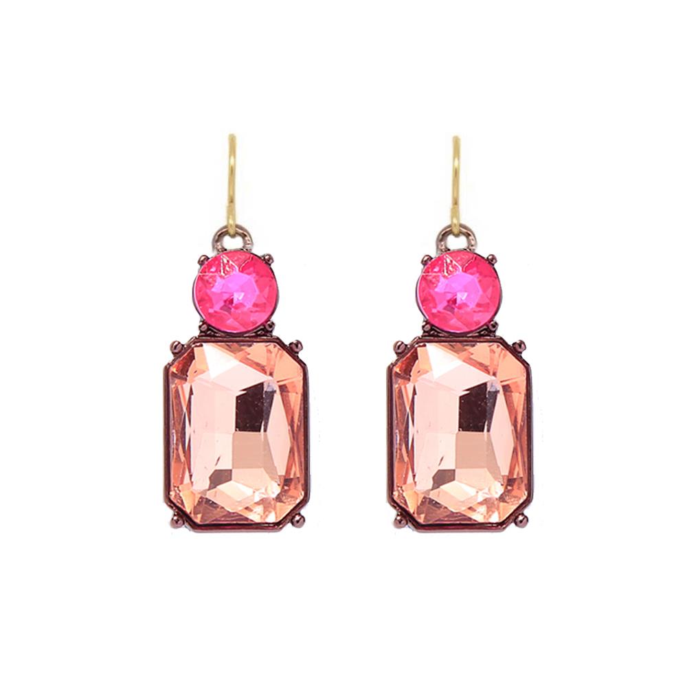 Cut Gem Drop Earrings - Peach/Pink
