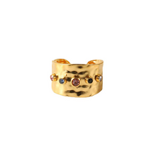 Load image into Gallery viewer, Hammered Curve Ring with Raised Gems
