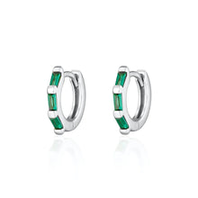 Load image into Gallery viewer, Scream Pretty Baguette Green Stone Huggie Earrings