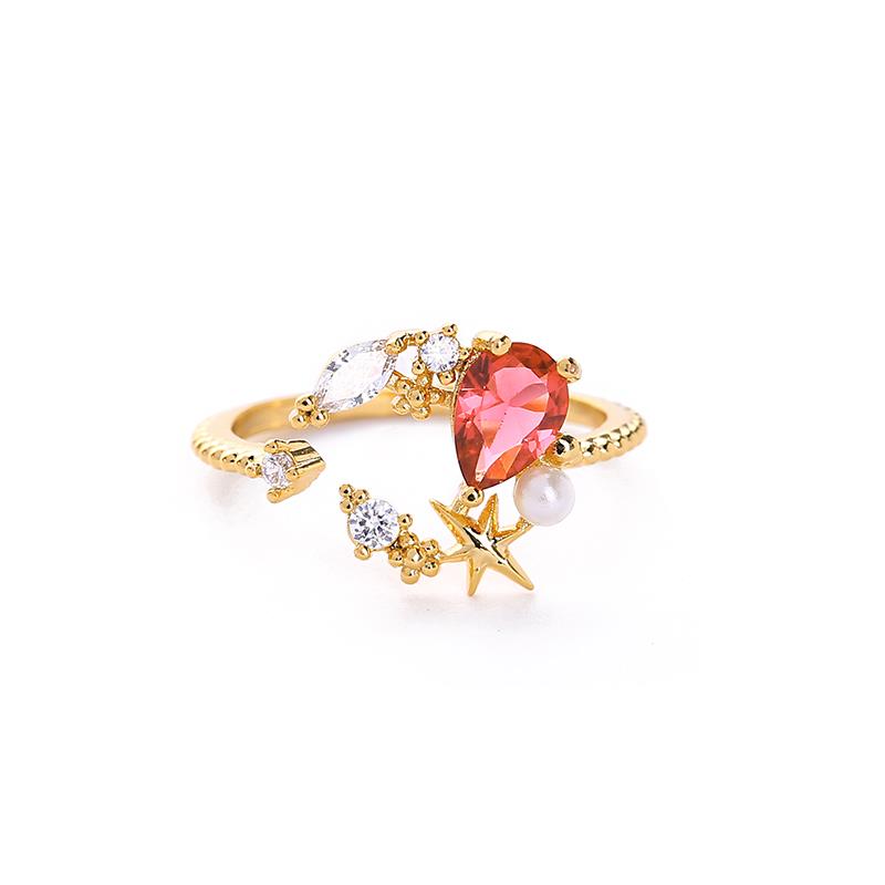 Star Cluster Ring with Pink Crystal