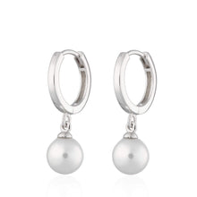 Load image into Gallery viewer, Silver Modern Pearl Hoop Earrings