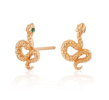 Load image into Gallery viewer, Scream Pretty Snake Stud Earrings with Green Eyes