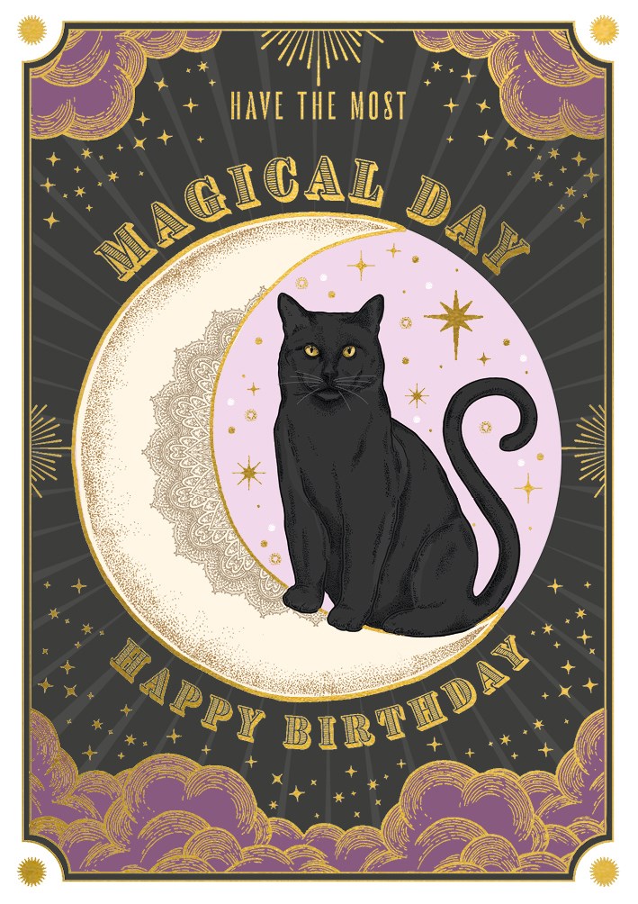 Soulmates Magical Day Black Cat - Birthday Card