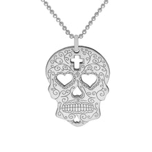 Load image into Gallery viewer, Silver sugar skull pendant 
