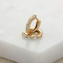 Load image into Gallery viewer, Gold plated Baguette Huggie Earrings