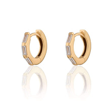 Load image into Gallery viewer, Gold plated Baguette Huggie Earrings