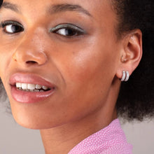 Load image into Gallery viewer, Sterling silver Bling Huggie Hoop Earrings with Clear Stones