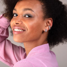Load image into Gallery viewer, Sterling silver Bling Huggie Hoop Earrings with Clear Stones