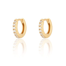 Load image into Gallery viewer, Gold plated Huggie Hoops with clear stones