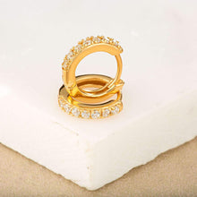 Load image into Gallery viewer, Gold plated Huggie Hoops with clear stones