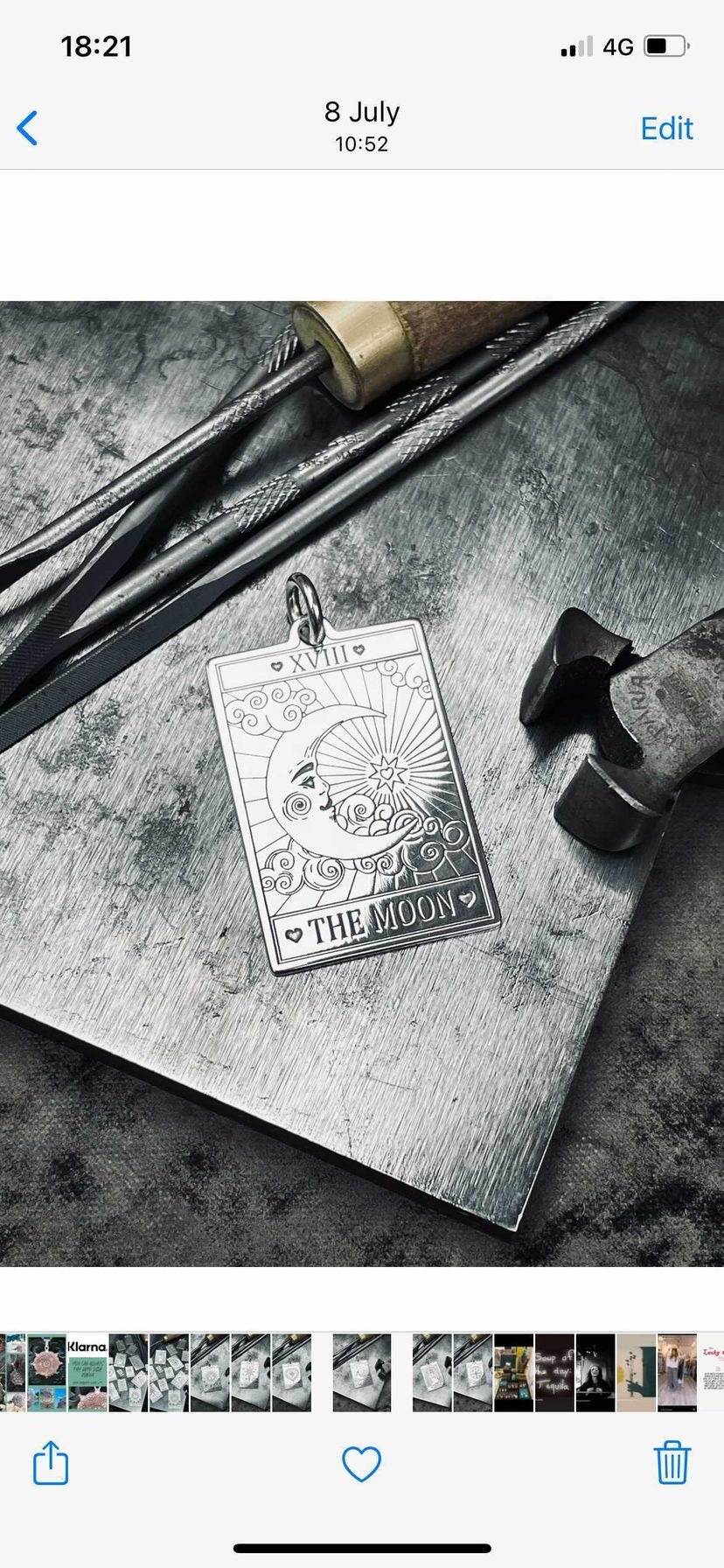 Carter Gore Silver Pendant Necklace - Moon Tarot Card