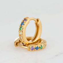 Load image into Gallery viewer, Scream Pretty Huggie Hoop Earrings with Rainbow stones