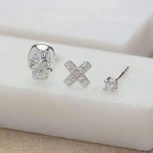 Load image into Gallery viewer, Skull and Cross Set of 3 Single Stud Earrings