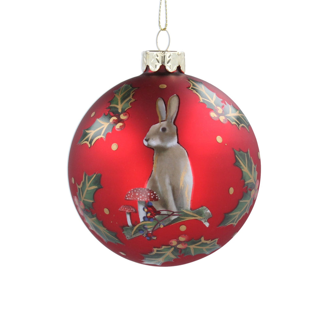 Matt Red Glass Bauble Hare